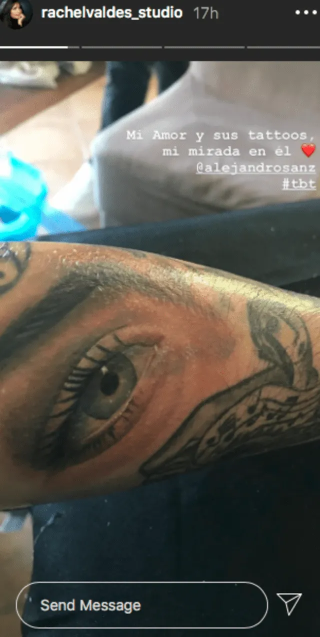 Alejandro Sanz se tatuó la mirada de Rachel Valdés. Foto: Rachel Valdés/Instagram<br><br>    