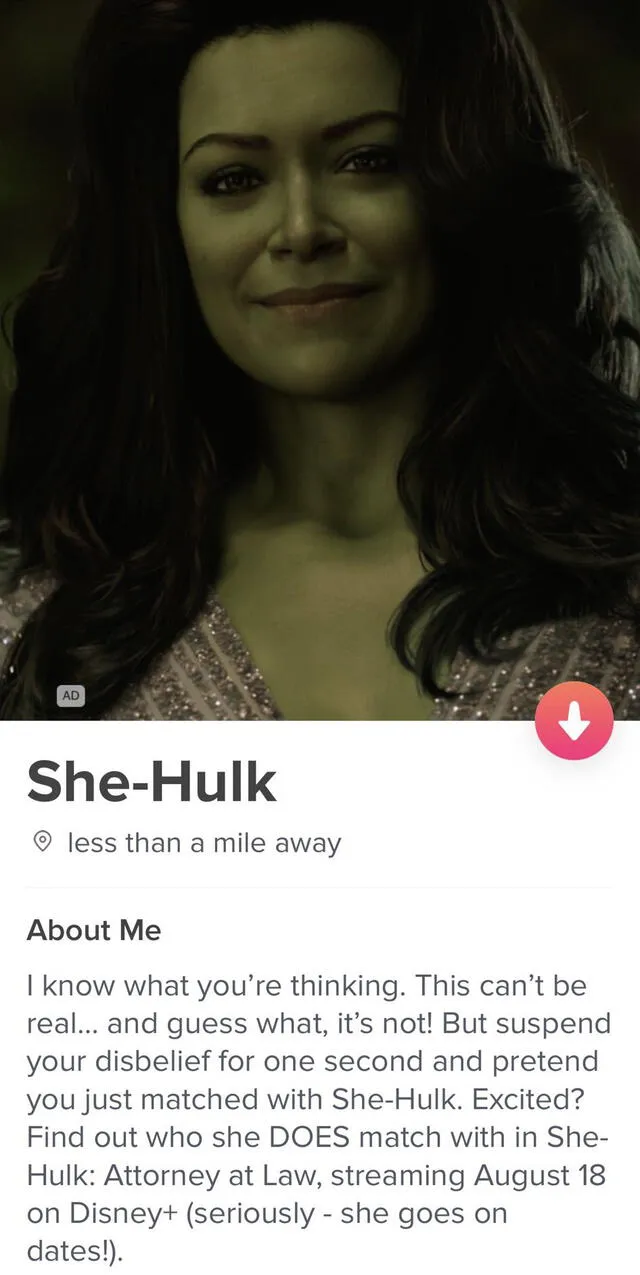 She-Hulk hizo su debut en la plataforma de Tinder.