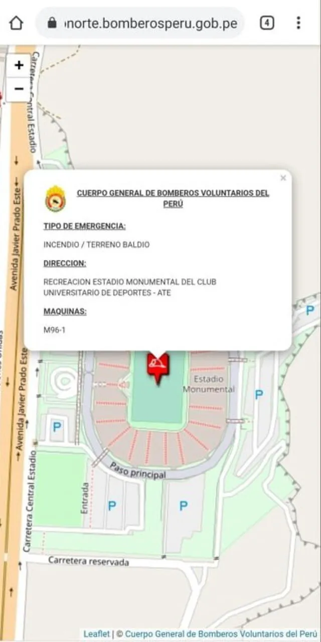 Universitario: Bomberos envían alerta de incendio en el Estadio Monumental.
