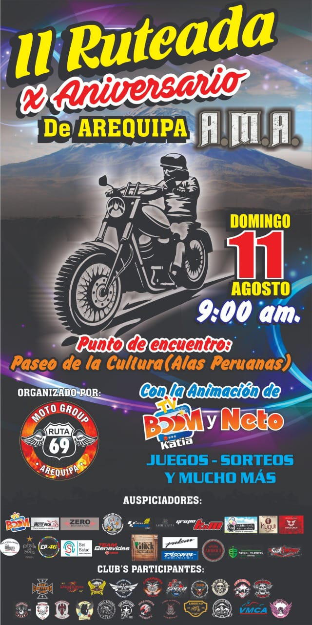 Motociclistas realizarán “ruteada” este domingo por el aniversario de Arequipa