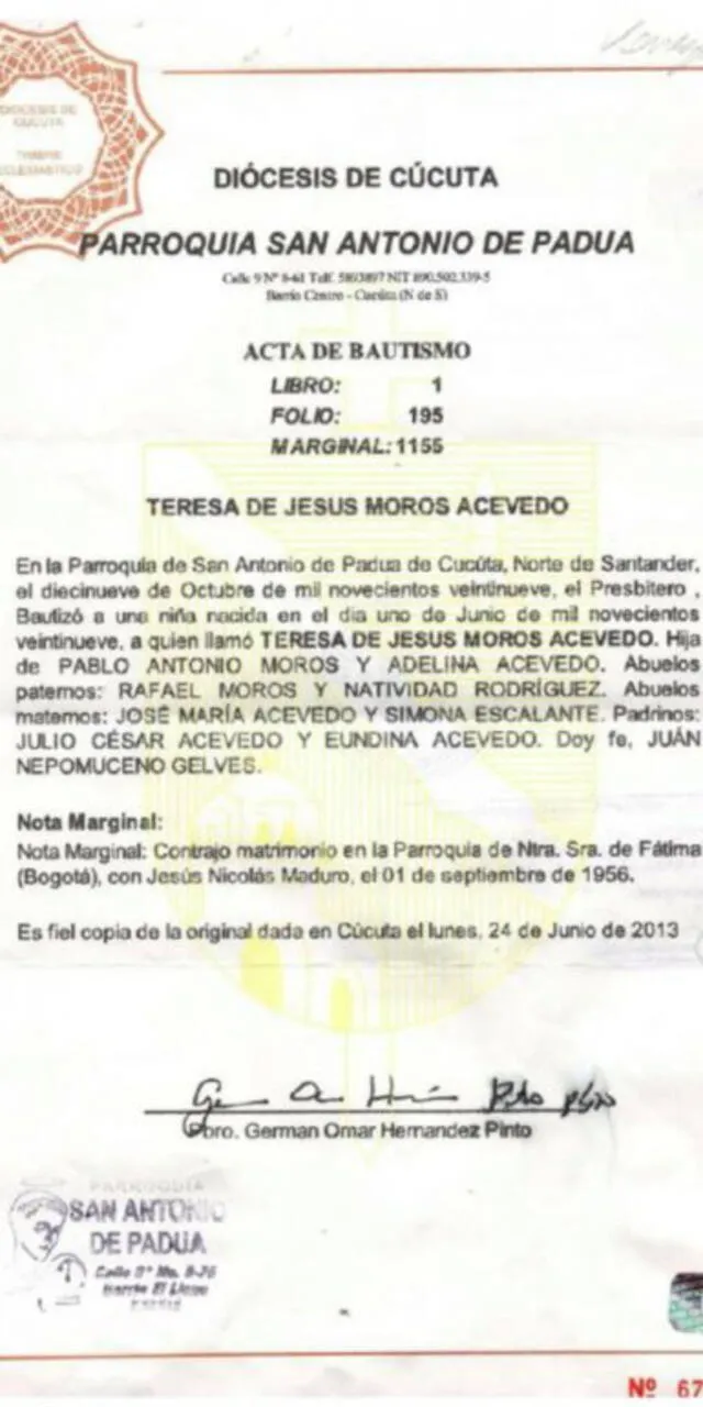 El posible documento que indica que Nicolás Maduro es colombiano [FOTO] 