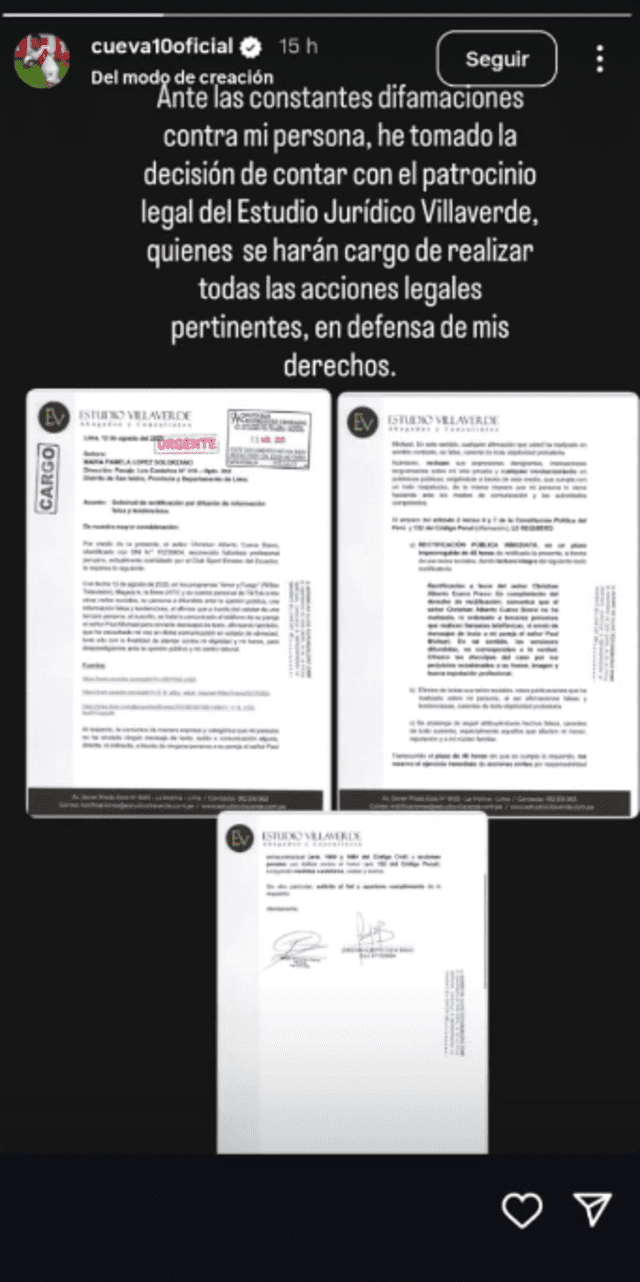 Christian Cueva le envío una carta notarial a Pamela López tras las últimas acusaciones sobre supuestas llamadas a Paul Michael. Foto: Captura Instagram