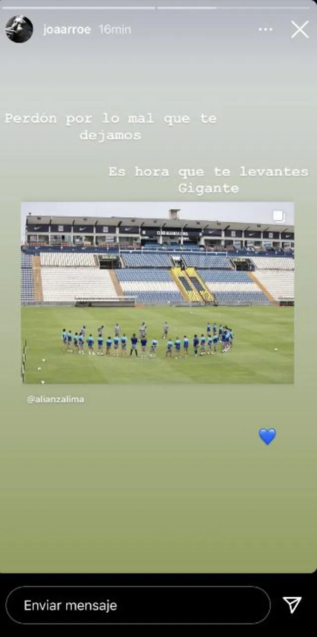 El mensaje de Joazinho Arroé. Foto: Instagram