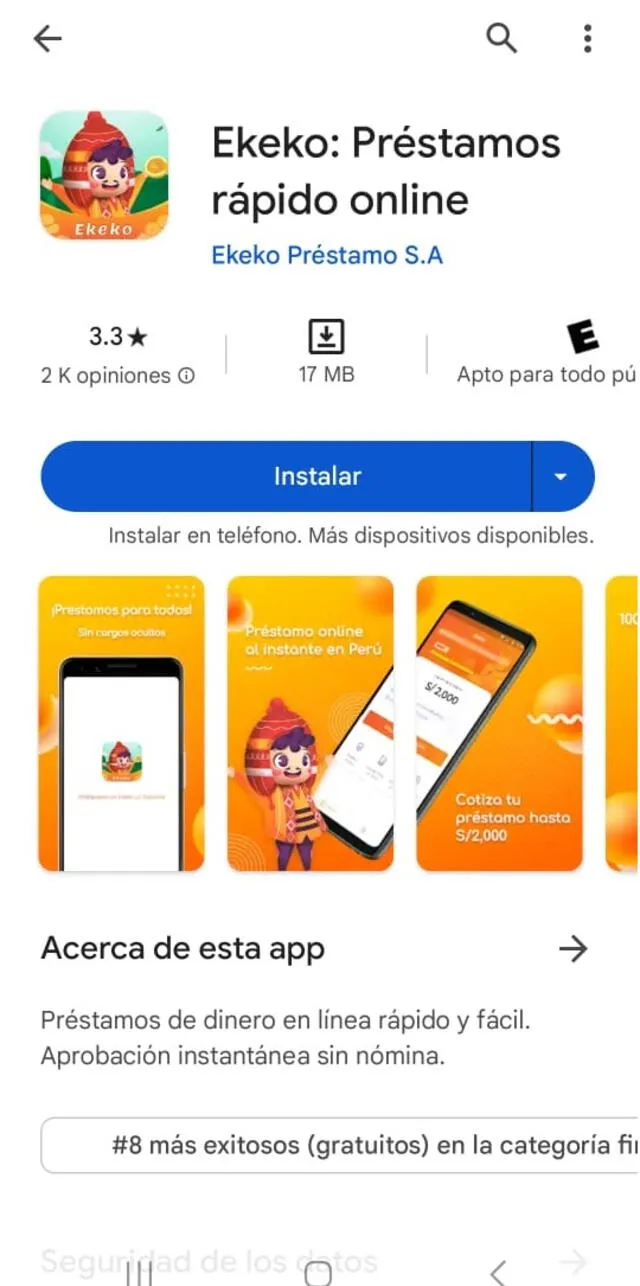  App de préstamos informal que ya fue eliminada de Play Store. Foto: captura de Play Store<br><br>    