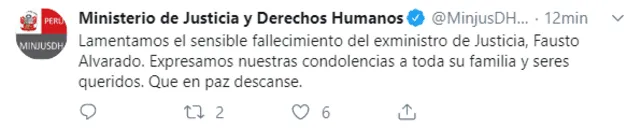 Captura tweet del Ministerio de Justicia y Derechos Humanos.