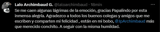  Tuit de 'Lalo' Archimbaud tras la convocatoria de Jean Pierre Archimbaud a la selección peruana. Foto: captura de X/'Lalo' Archimbaud   