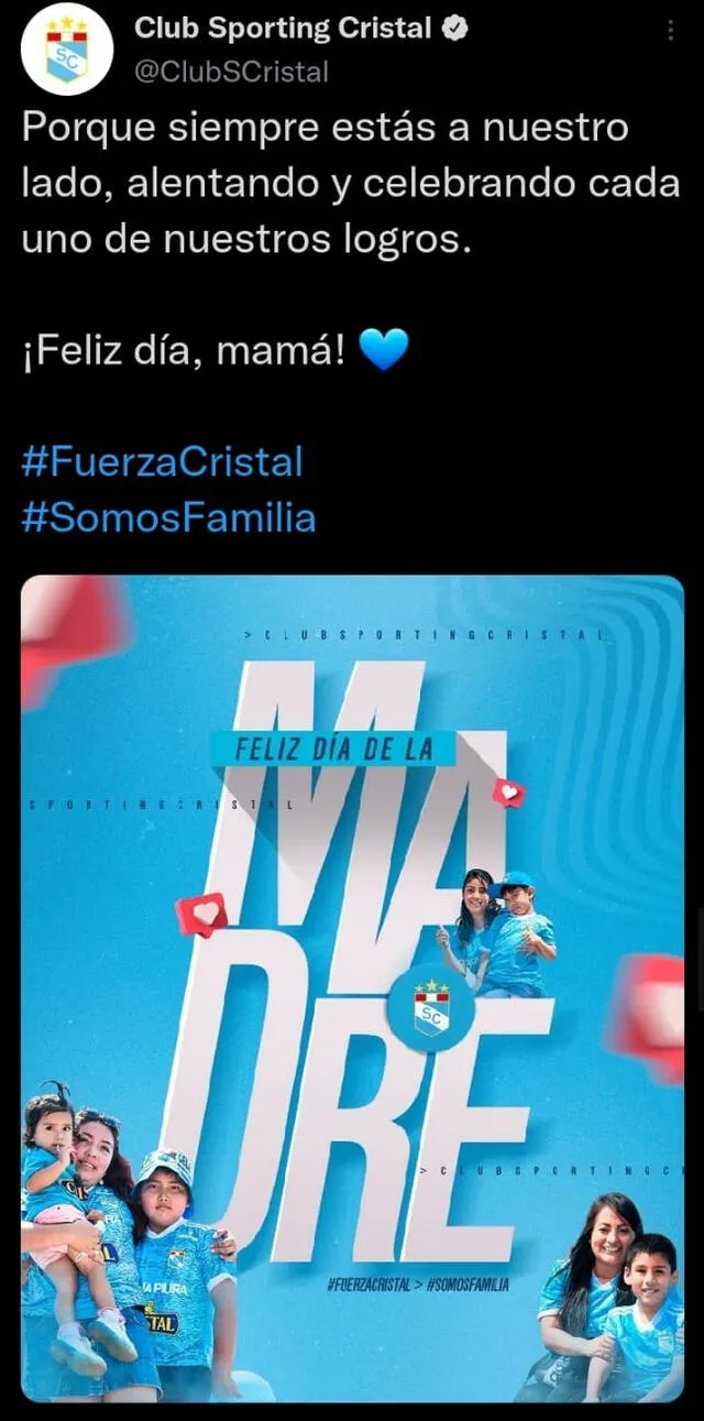 Saludo de Sporting Cristal por el Día de la Madre. Foto: captura