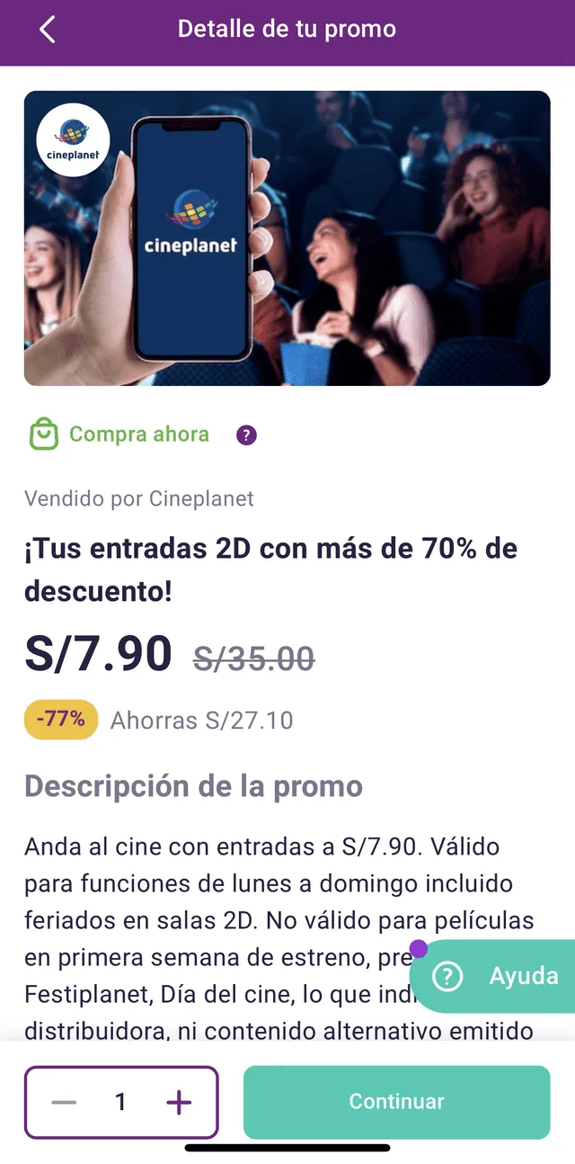 Yape promo, Cineplanet, entradas a 7.90 soles