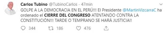 Carlos Tubino sobre cierre del Congreso. Foto: Twitter