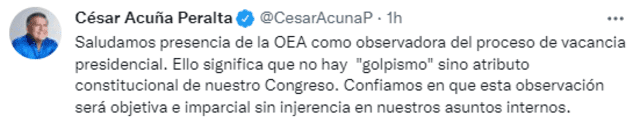 Tuit de César Acuña.