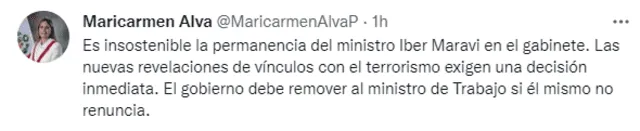 Tuit de María del Carmen Alva.