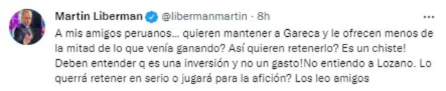 Martín Limberman no tardó en manifestar su postura. Foto Captura / Twitter