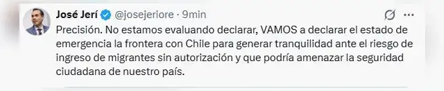 Tuit de José Jerí. Tuit de José Jerí.