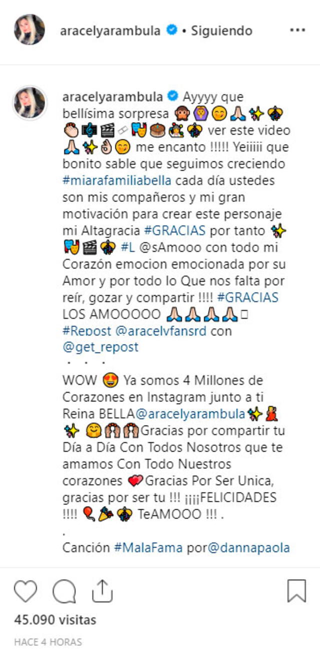 Aracely Arámbula celebra sus 4 millones de seguidores en Instagram con sugerente video