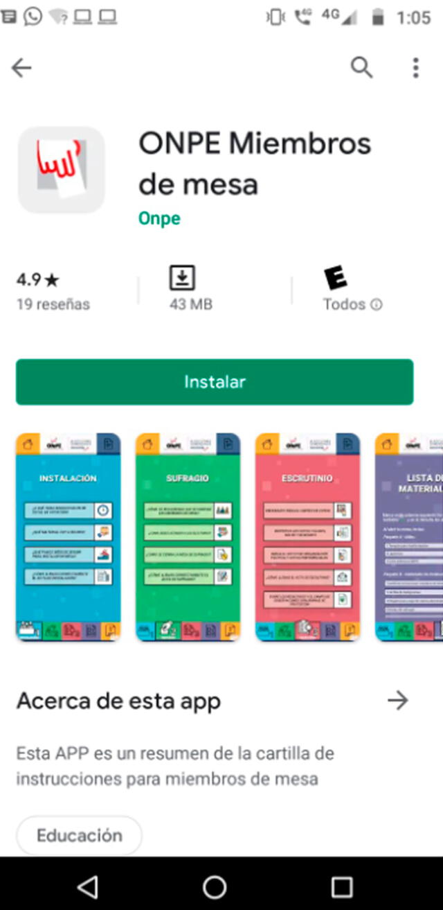 Primer paso: descargar desde Play Store la aplicación "ONPE miembros de mesa".