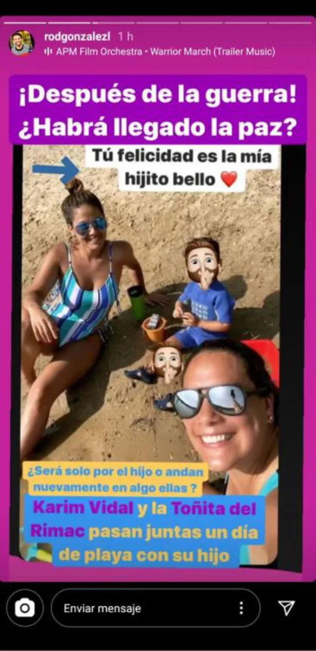 Katty García y Karim Vidal pasan un día en la playa con su hijo