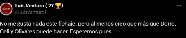  Comentario de un hincha sobre la llegada de Gabriel Costa a la 'U'. Foto: captura de pantalla   