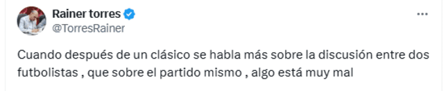 Mensaje de Rainer Torres en referencia a pelea de Valera y Barcos. Foto: captura de X   