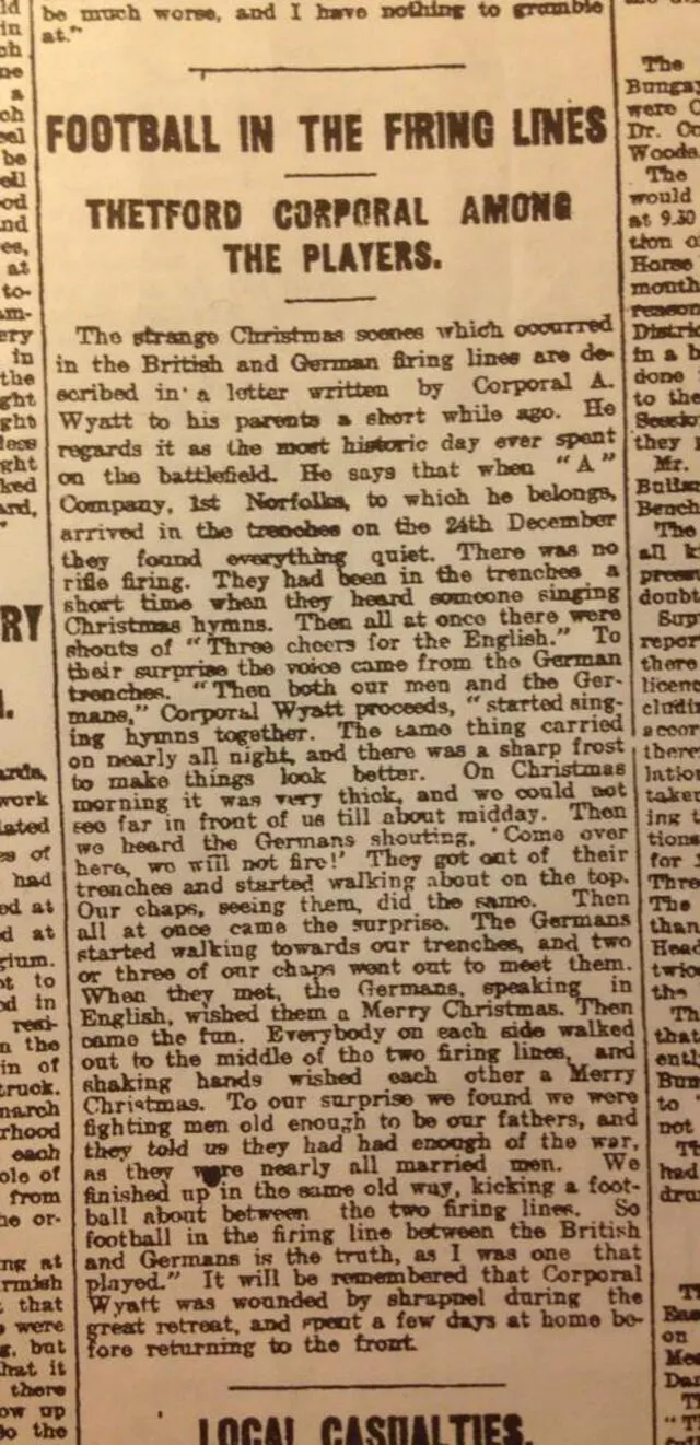 Una nota  de 1914 reporta los partidos de fútbol disputados el 24 de diciembre de 1914. Foto: National Geographic