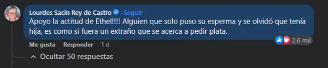 Lourdes Sacín respalda la decisión de Ethel Pozo. Foto: captura Facebook.