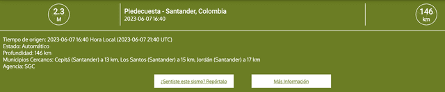 Sismo Colombia 7 de junio | terremoto