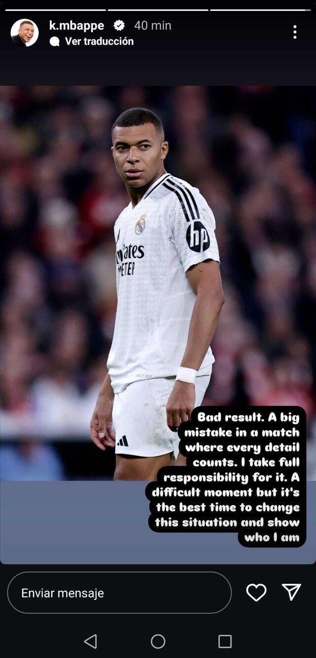 Mensaje de Mbappé en su cuenta oficial de Instagram. Foto: captura de Instagram   