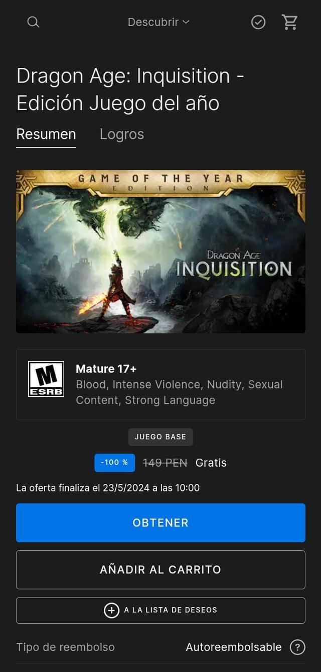 Así se puede obtener Dragon Age: Inquisition desde el celular. Foto: captura de pantalla   