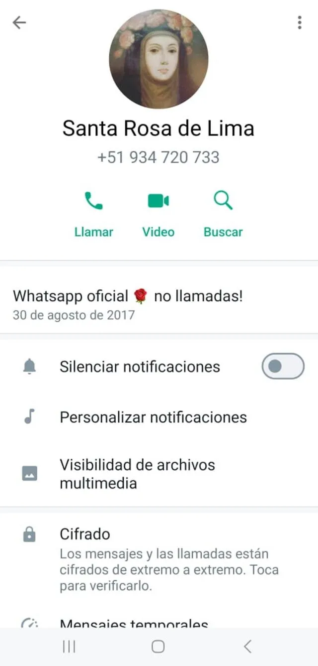  Este es el perfil de WhatsApp de Santa Rosa de Lima. Foto: captura WhatsApp   