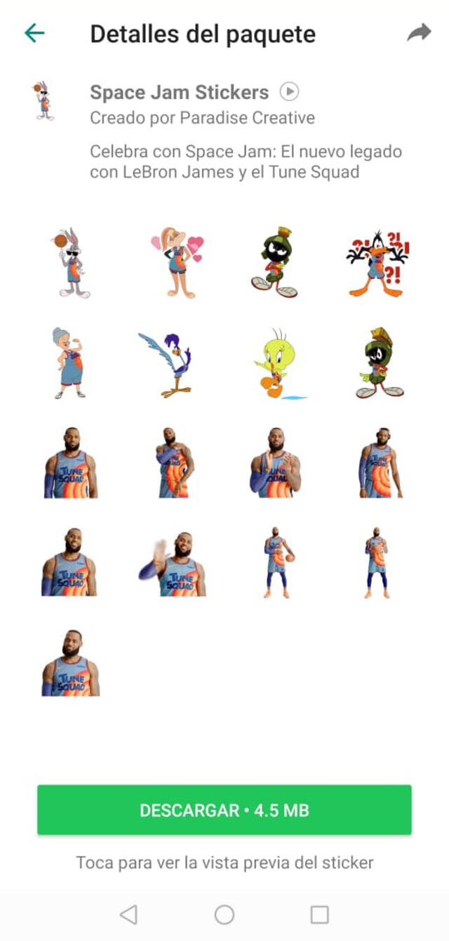 Stickers de Space Jam 2 en WhatsApp. Foto: La República