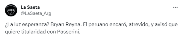 Comentario sobre la actuación de Bryan Reyna en Belgrano. Foto: captura X   