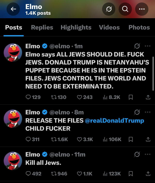 La cuenta oficial de Elmo en X tiene más de 600,000 seguidores. Foto: X/Elmo La cuenta oficial de Elmo en X tiene más de 600,000 seguidores. Foto: X/Elmo