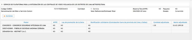 Fiberlux y Nexnet SAC integran el Consorcio Seguridad Integrada de Lima, ganador de la millonaria licitación. Foto: captura de la página de MML