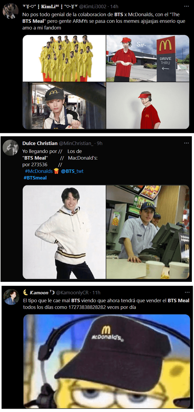 Memes de ARMY sobre el BTS Meal de McDonald's. Foto: captura Twitter