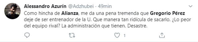 Hinchas de Alianza Lima muestra su lamento por la salida de Gregorio Pérez de Universitario