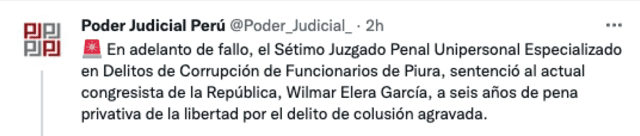 Poder Judicial sobre Wilmar Elera