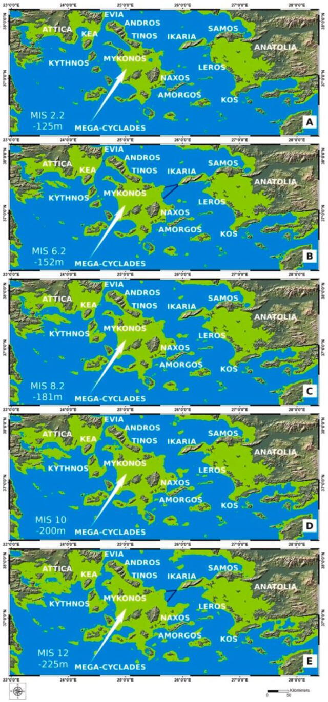 Los científicos reconstruyeron cómo eran las islas del Egeo en el Mediterráneo hace 450.000 años. Foto: Ferentinos (2022)