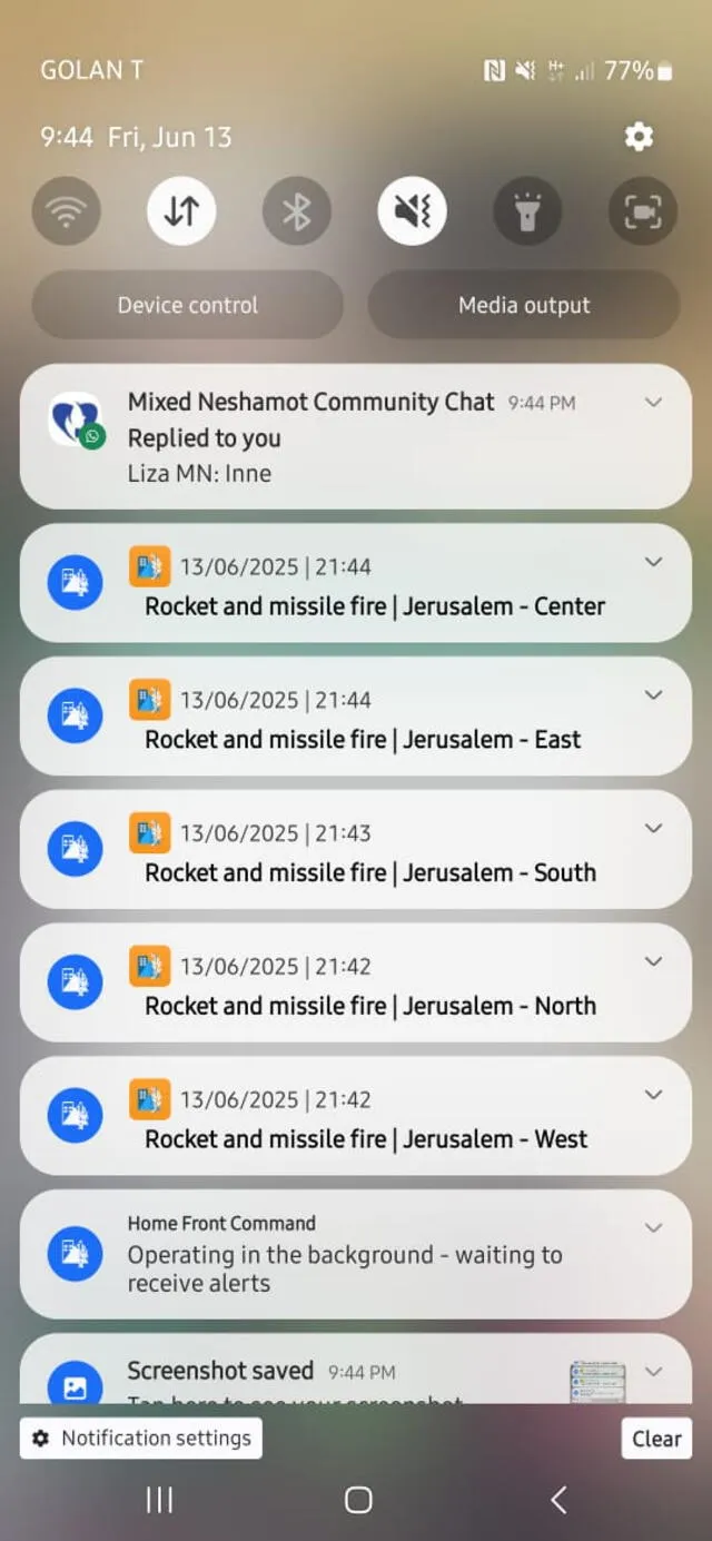 Alarmas que recibe Gutiérrez durante los bombardeos en Israel Alarmas que recibe Gutiérrez durante los bombardeos en Israel