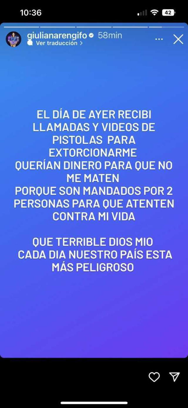 Giuliana Rengifo denuncia ser víctima de extorsión: “Querían dinero para que no me maten”