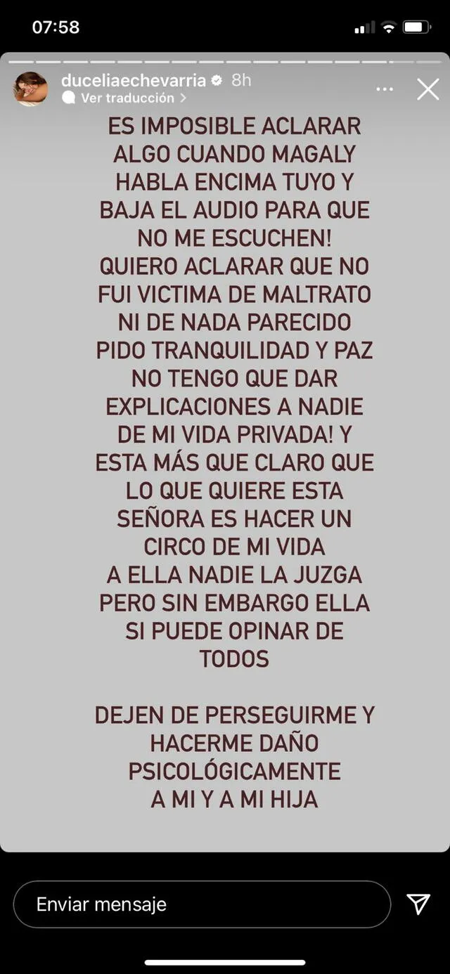 Ducelia Echevarría niega agresión por parte de su pareja Jorge Monzón. Foto: Ducelia Echevarría/Instagram