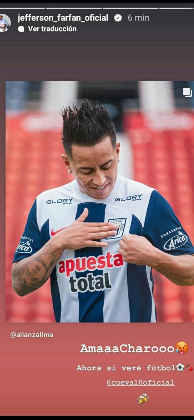  Farfán celebró la llegada de Cueva a Alianza Lima. Foto: captura/Instagram Jefferson Farfán   