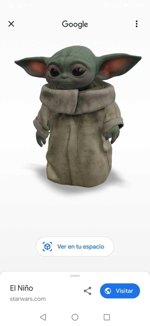 Pulsa 'ver en tu espacio' para que Grogu' aparezca en tu casa.
