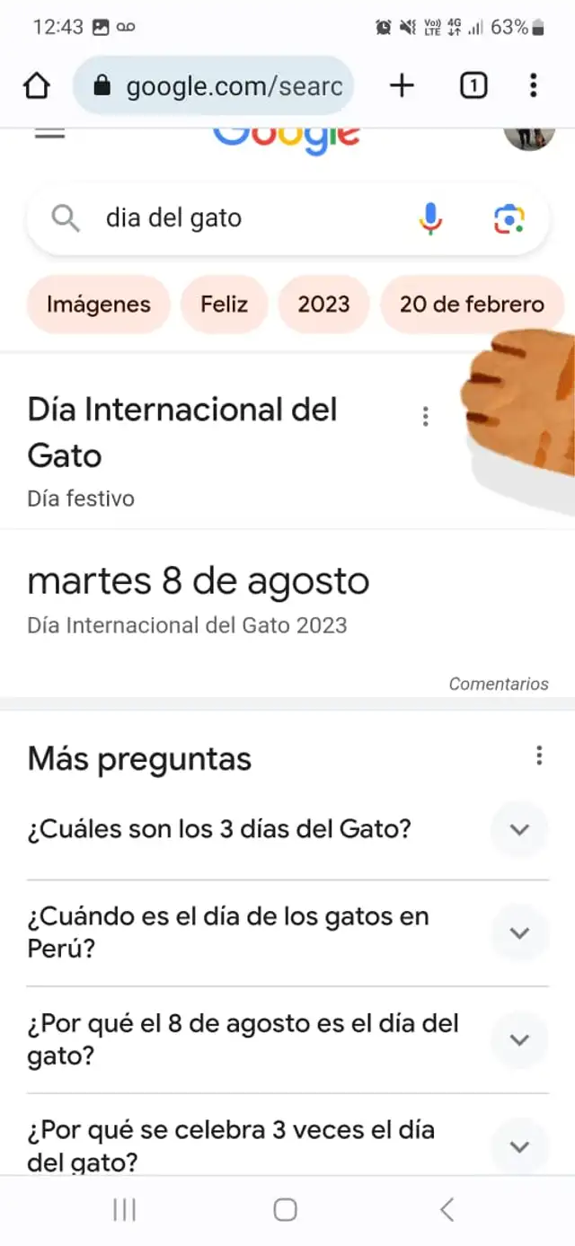Así se ve el 'easter egg' de Google por el Día del Gato. Foto: captura Google Así se ve el 'easter egg' de Google por el Día del Gato. Foto: captura Google
