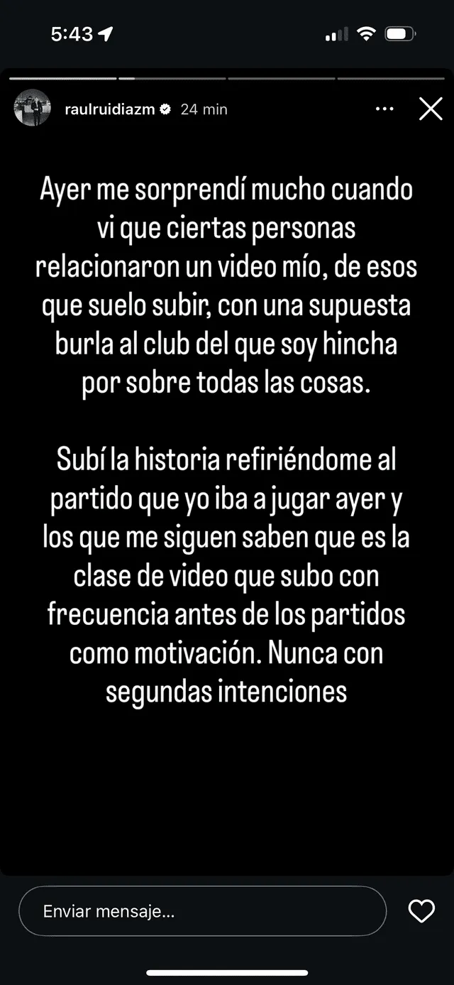 Mensaje de Raúl Ruidíaz. Foto: Instagram. Mensaje de Raúl Ruidíaz. Foto: Instagram.