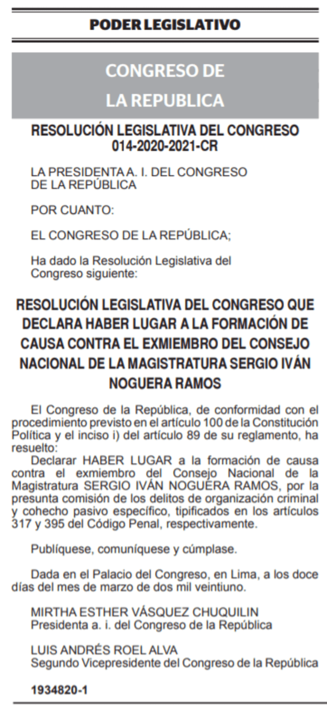 Resolución Legislativa 014-2020.