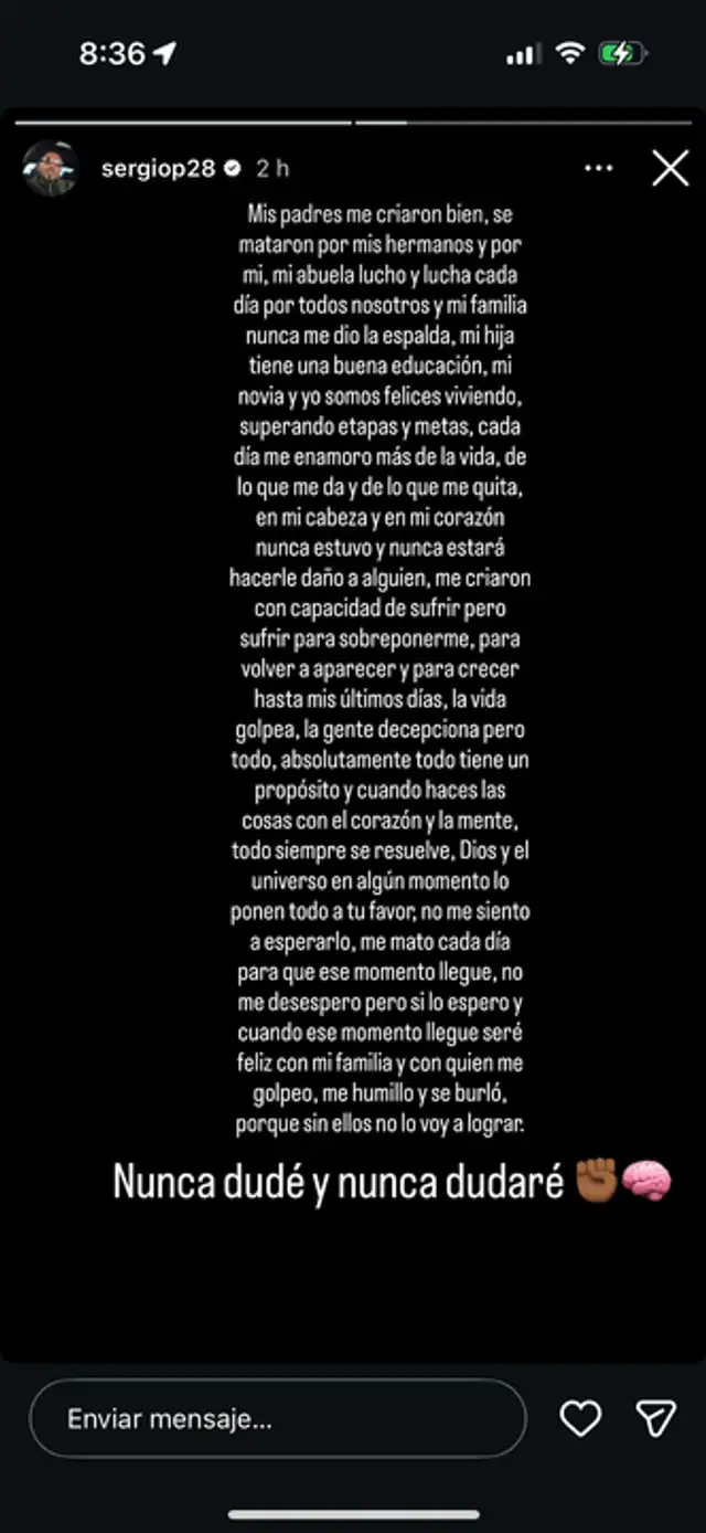 Mensaje de Sergio Peña. Foto: Instagram/Sergio Peña.   