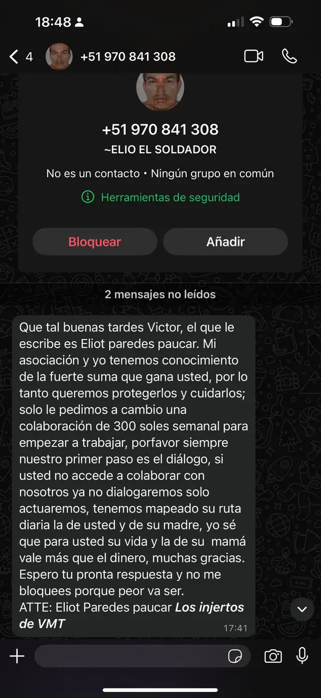 Mensaje de WhatsApp que recibió Curwen.     Mensaje de WhatsApp que recibió Curwen.