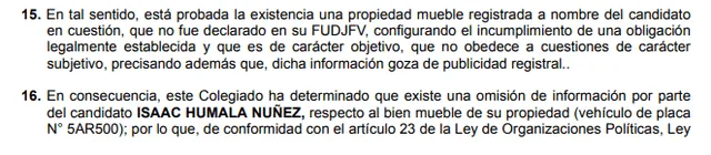 Captura resolución JEE sobre exclusión de Isaac Humala.