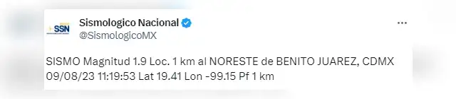 Sismo en México. Foto: SSN   