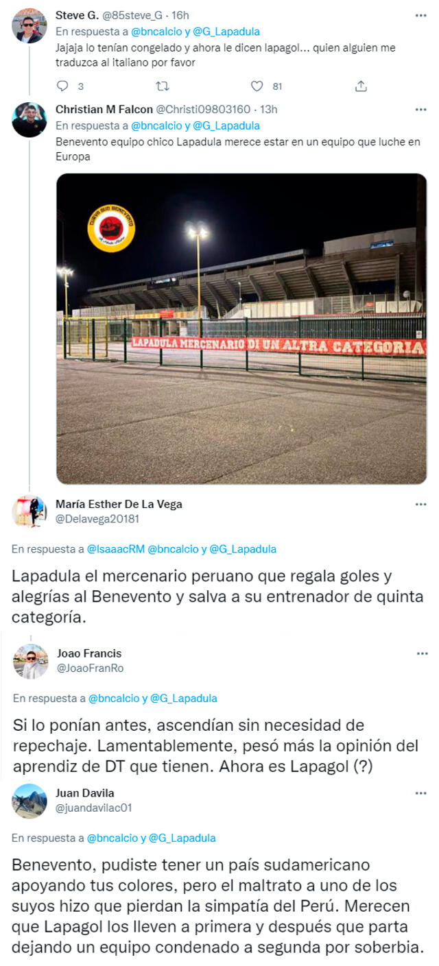 Hinchas peruanos arremetieron contra el Benevento. Foto: Twitter Benevento
