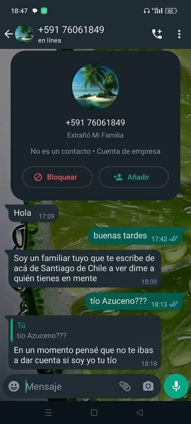  Ejemplo de este nuevo tipo de estafa por WhatsApp. Foto: Facebook   